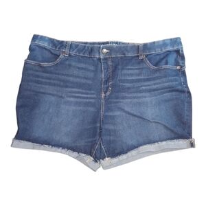 Terra & Sky Dark Blue Denim Shorts – Size 26W | Frayed Hem Jean Shorts 👖☀️